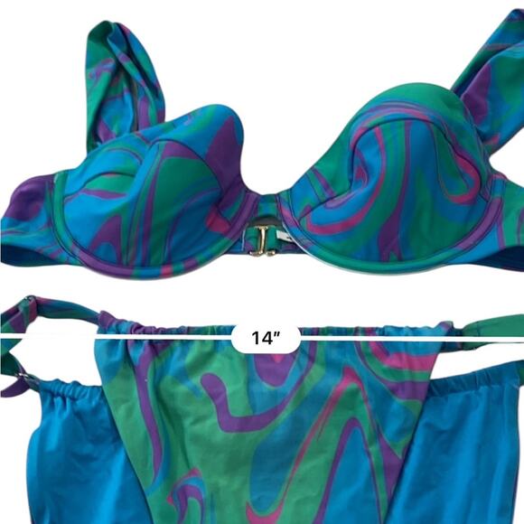WeWoreWhat CLAUDIA Underwire Blue Purple Tanga Bikini Size LARGE - Picture 10 of 13